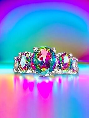 Silver Ring .925 Mystic Topaz Multi Stone NWT